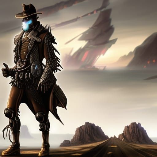 Steampunk Cowboy Robot in Robotic Future, Digital Art