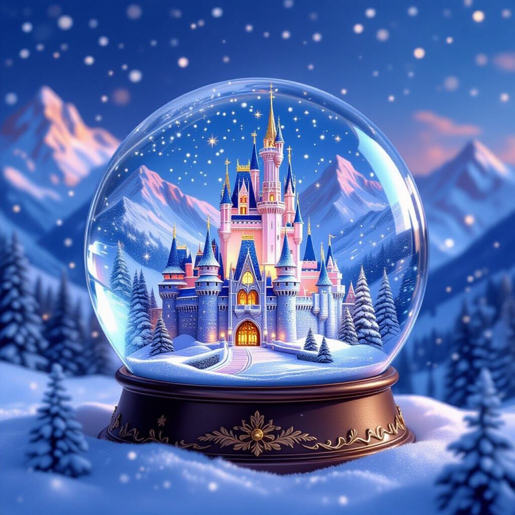 Christmas Castle in Snow Globe, Mountain Majesty