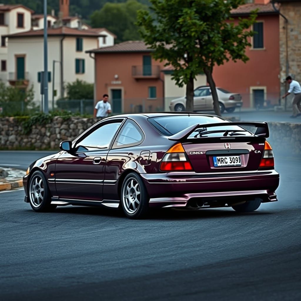 Plum Metallic Honda Civic Drifting in Italian Countryside
