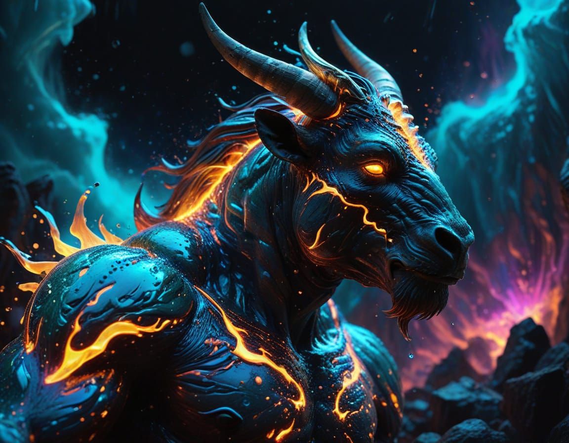 Ethereal Minotaur Silhouette in Vibrant Chiaroscuro