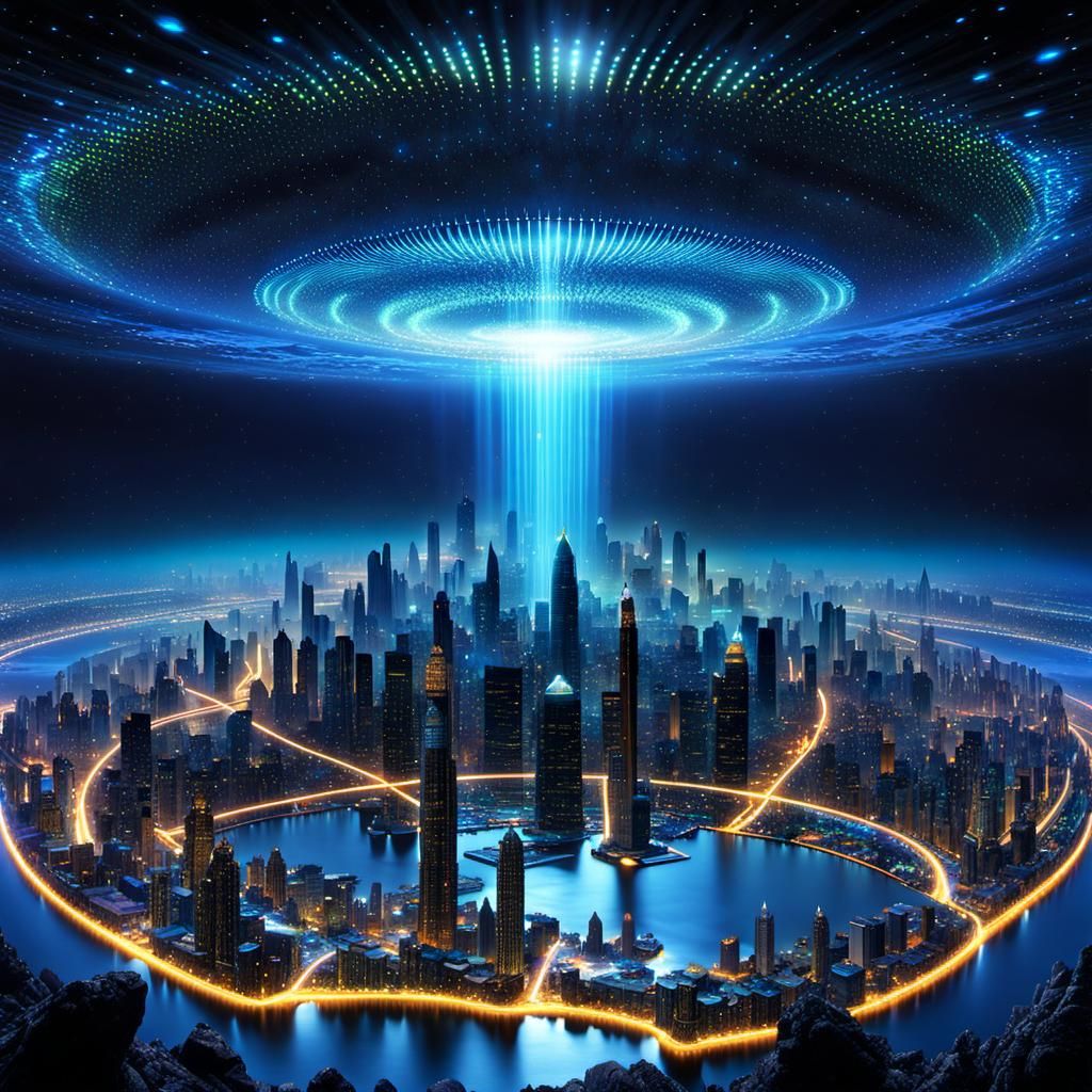 Underwater Jurassic Megapolis in Psychedelic Black Light Art