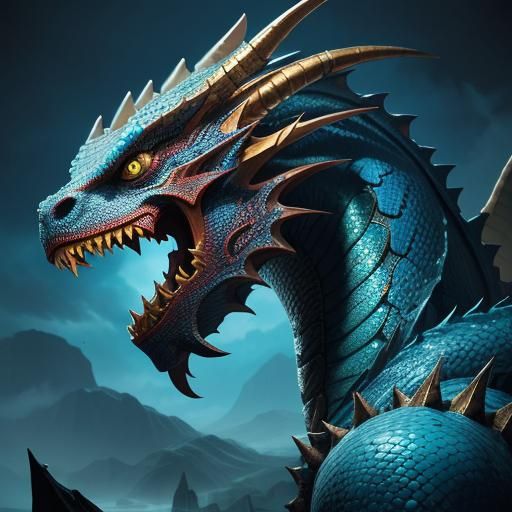 Dramatic Dragon Face in Splash Art Style