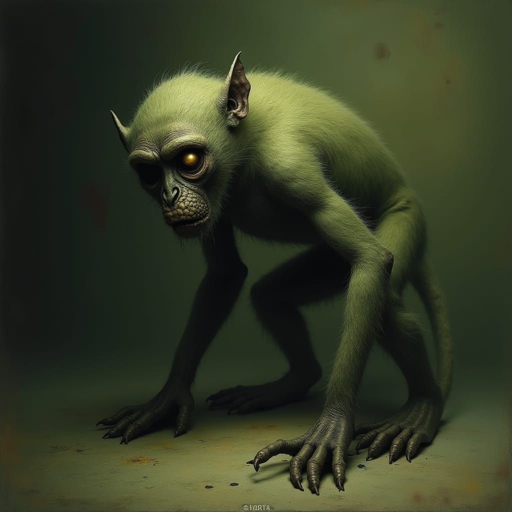 Twisted Monkey Creature in Dark, Gothic Hues