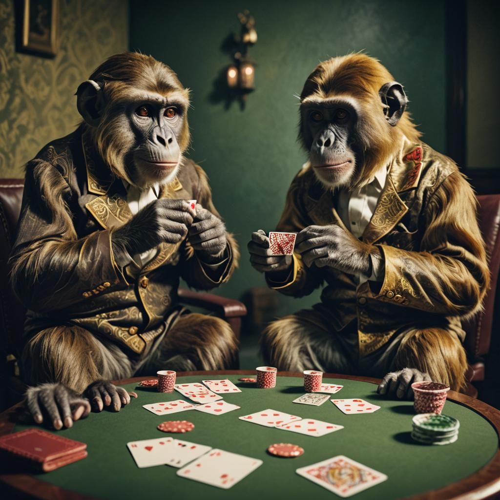 Monkeys Playing Cards in Cinematic Style