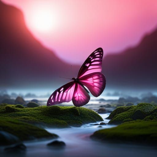 Detailed Pink Butterfly Fantasy Concept Art