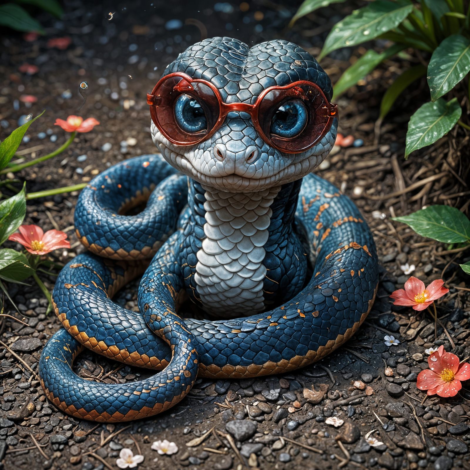 A snake with pink glasses