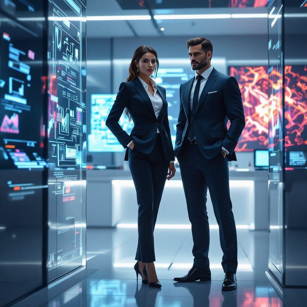 Athena, Tech Entrepreneur, in a Matte Painting Style