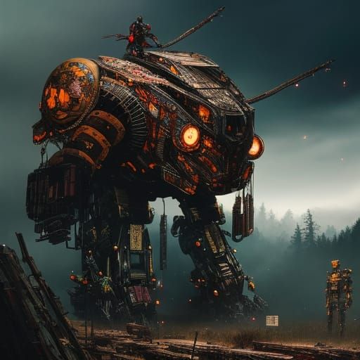 Mecha Robot in 17th Century Landscape