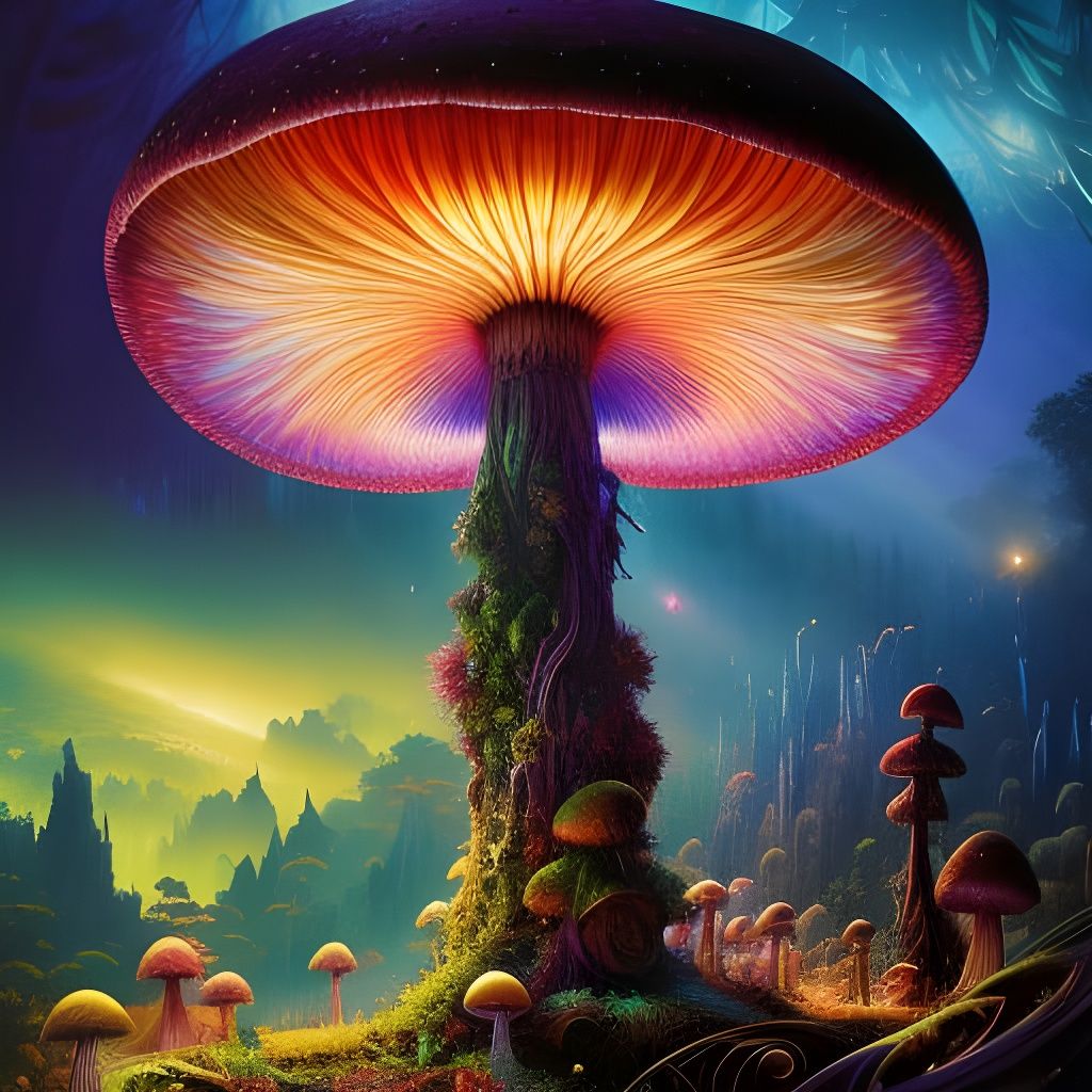 Luminescent Jungle Mushroom in Psychedelic Pop Art