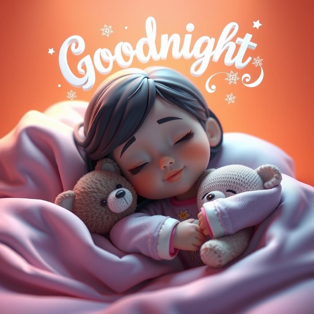 Dreamy Bedtime Scene with Sleeping Girl in 3D Art