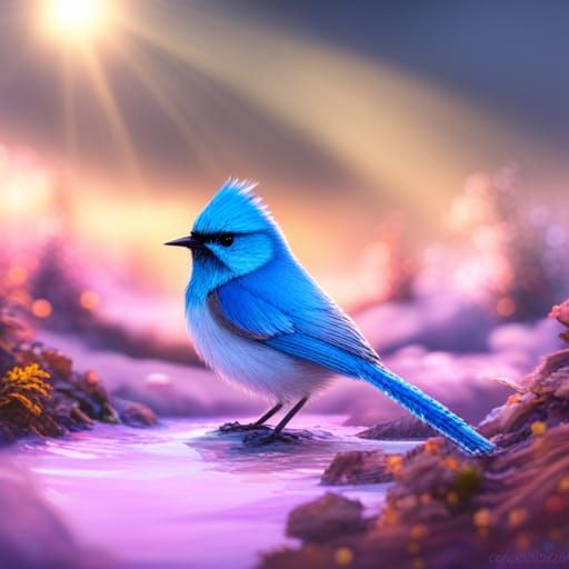 A cute chibified Fairywren  made of crystals, adorable cryst...