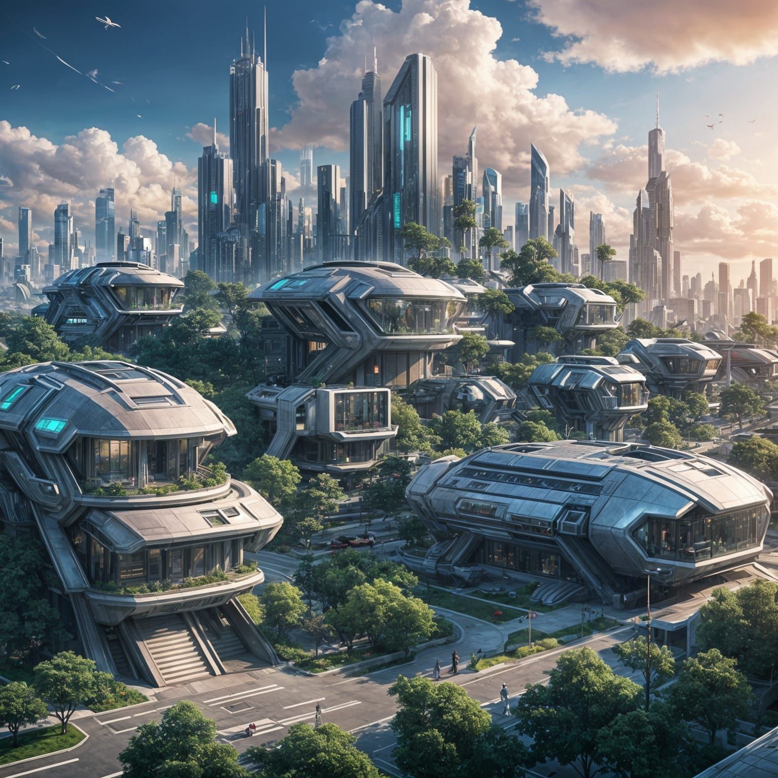 Futuristic Neighborhood With Cityscape View