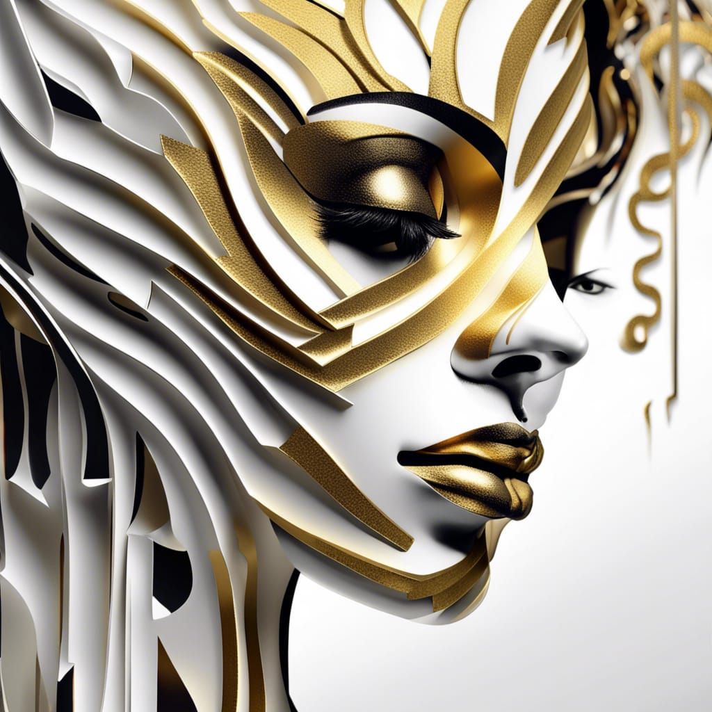 Striking Paper Art Portrait with Gold and Black Accents