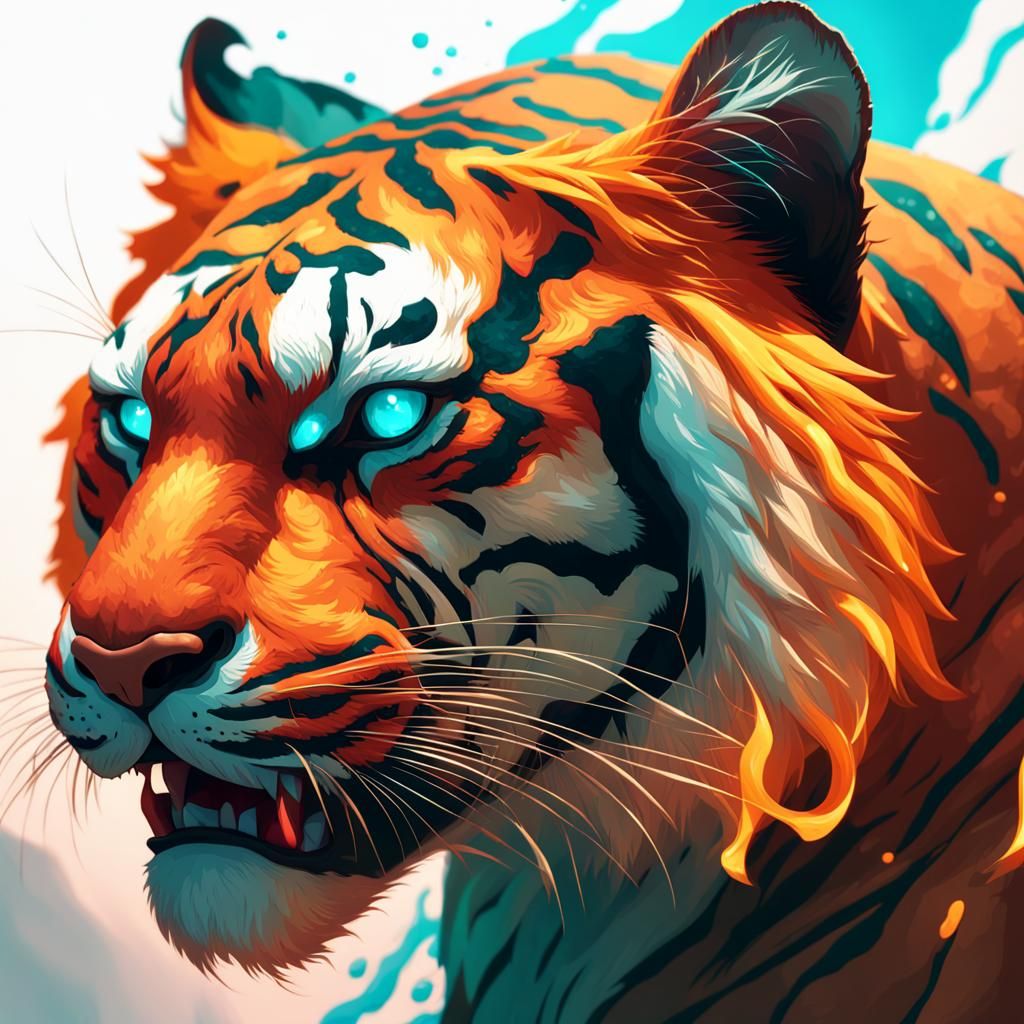 Flaming Tiger Concept Art in Dynamic Lighting