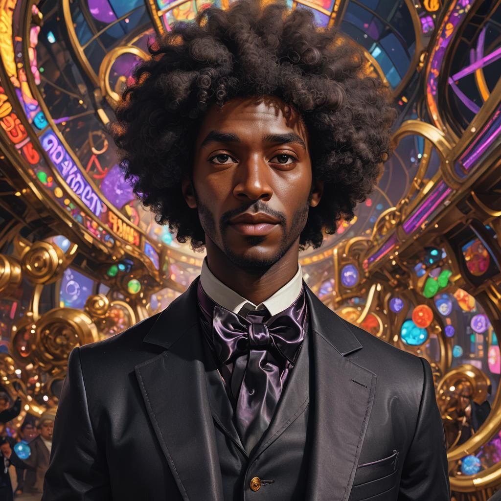 Black Man in Willy Wonka Suit, Detailed Portrait