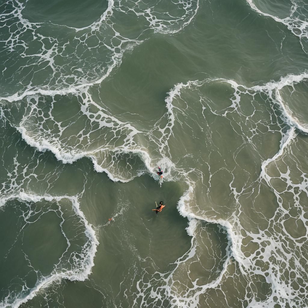 Man Swimming in Wavy Sea Digital Art