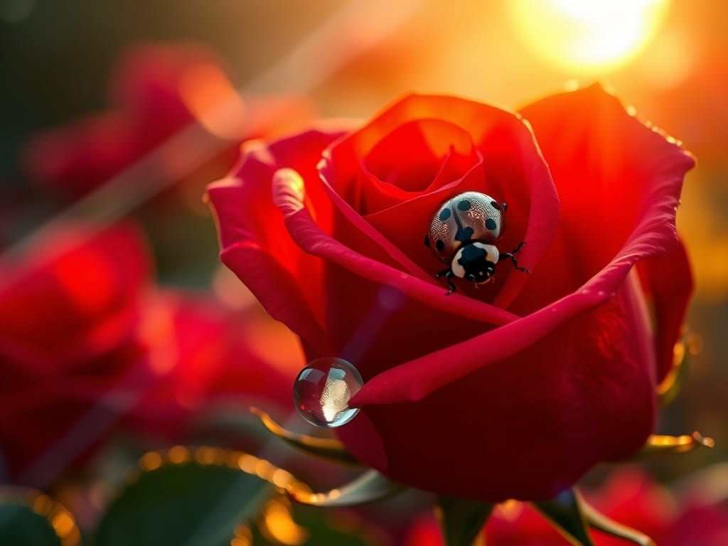 Bioluminescent Ladybird in Moonlit Rose Garden