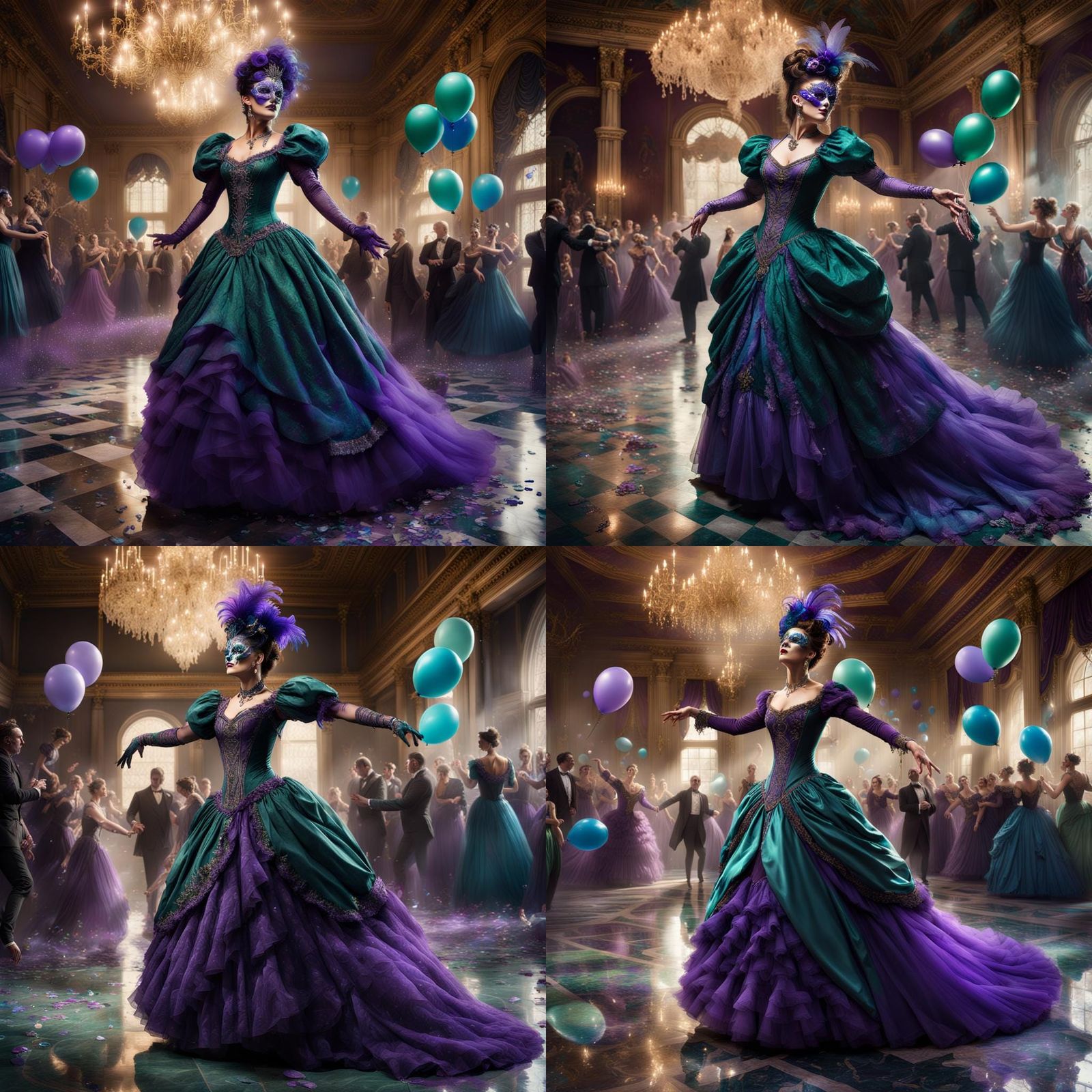 Victorian Masquerade Dancer in Elaborate Hall