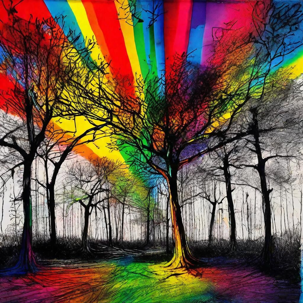 Surreal Child's Drawing with Rainbow Fairy