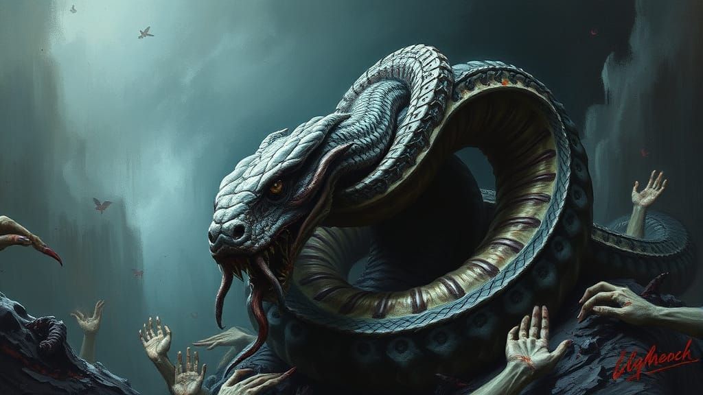 Ouroboros in Dark Mystical Biomechanical Style