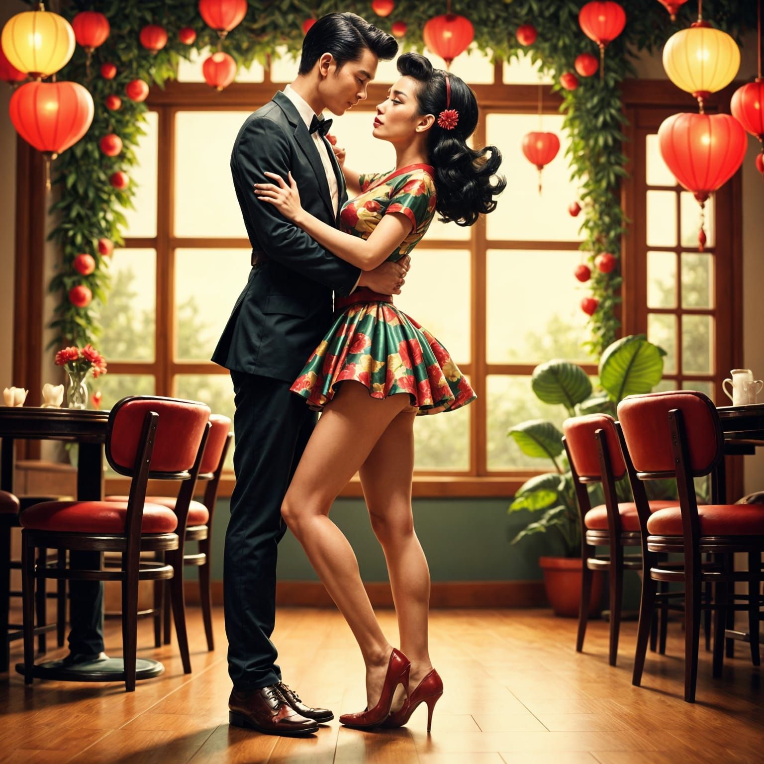 Hyperrealistic 1950s Pinup Couple Dancing in Ballroom