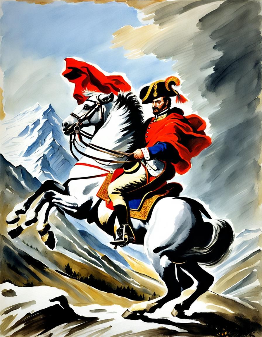 Hannibal Crossing the Alps: Romantic Era Gouache