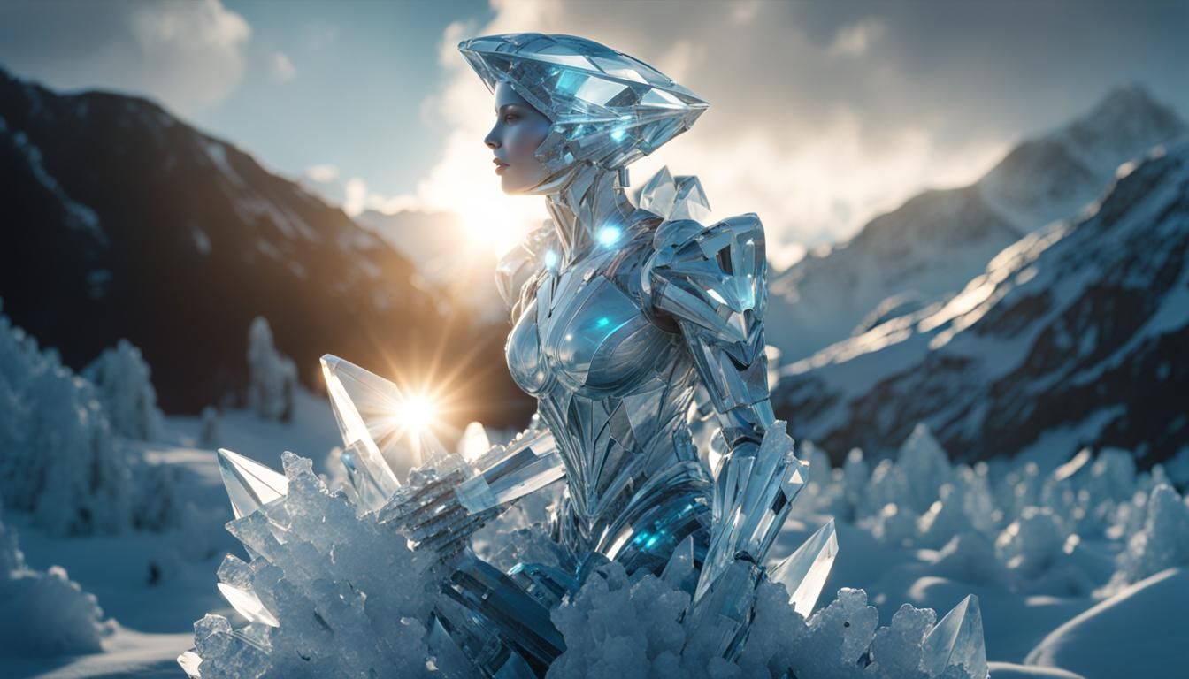 Crystal Ice Humanoid Figure in Sunlight