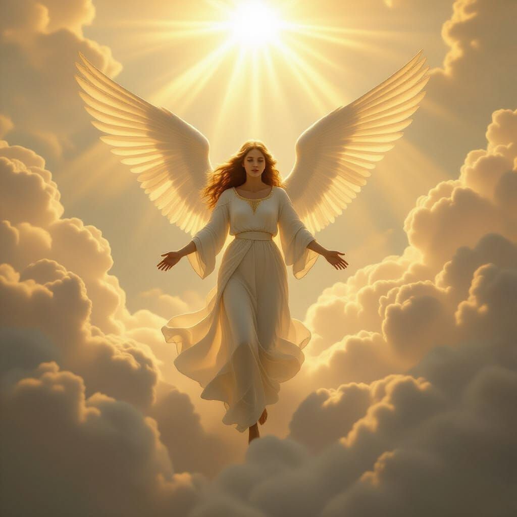Angelic Figure Descends in Luminous Painterly Style