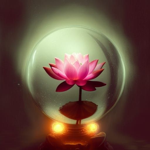 Lotus Flowers in Crystal Ball: Dark Fantasy Art