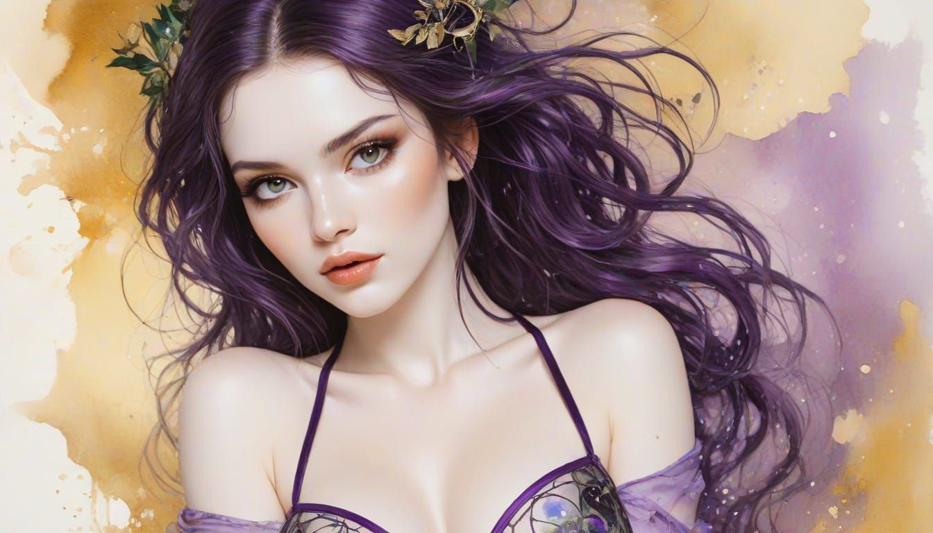 Sensual Goddess in Golden Hour, Inspired by Klimt and Royo