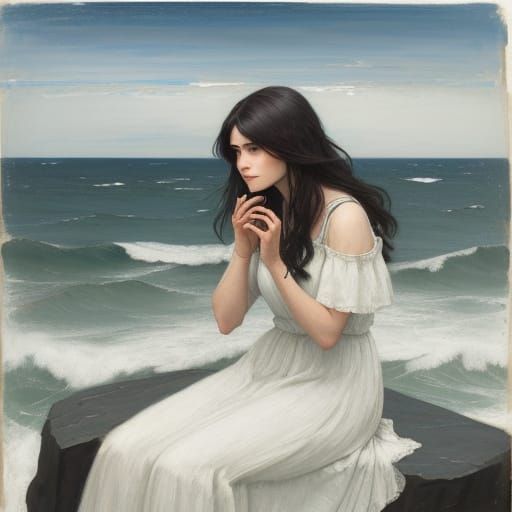 Serene Ocean Siren in Dreamy Romantic Realism