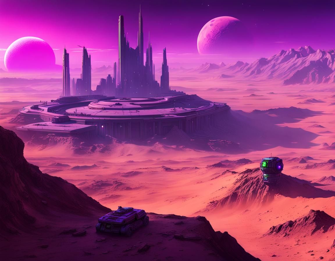 Borderlands-Style Sci-Fi Fortress on Moon Crater