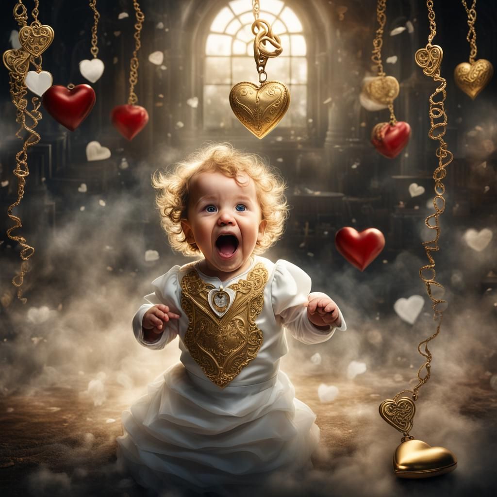 Golden Haired Baby Boy in White Gown