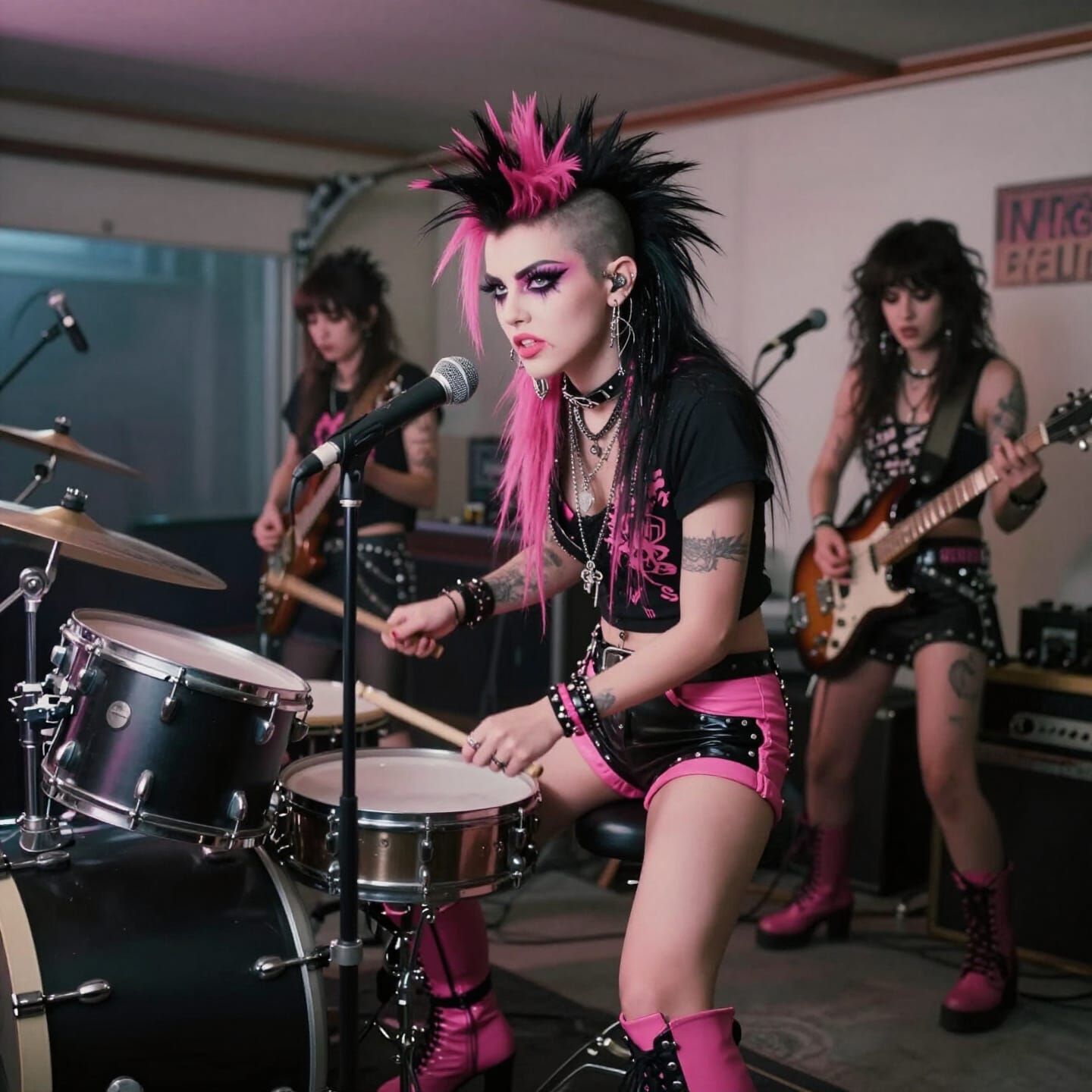 Punk Woman Drummer at Venice Beach in Cinematic Film Still