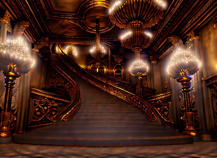 Ornate Gilded Staircase in French Chateau