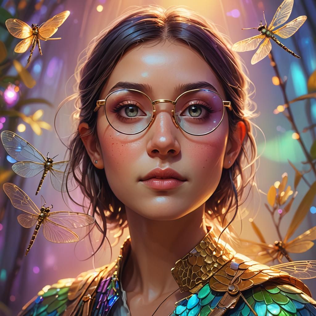 Girl with Dragonfly: Vibrant 3D Digital Portrait