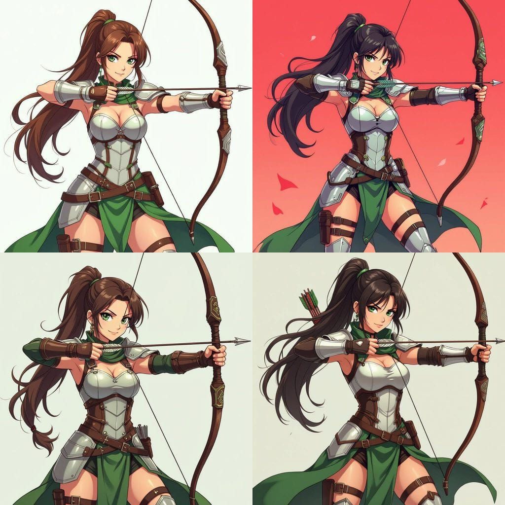 Anime Archer Heroine in Battle Manga Style