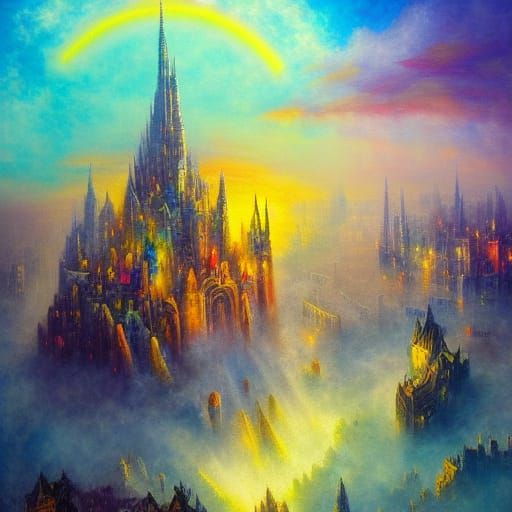 Mystical Cloud City: Expressionist Fantasy Art