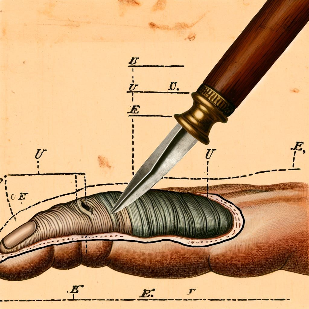 Vintage Medical Illustration of Finger Incision