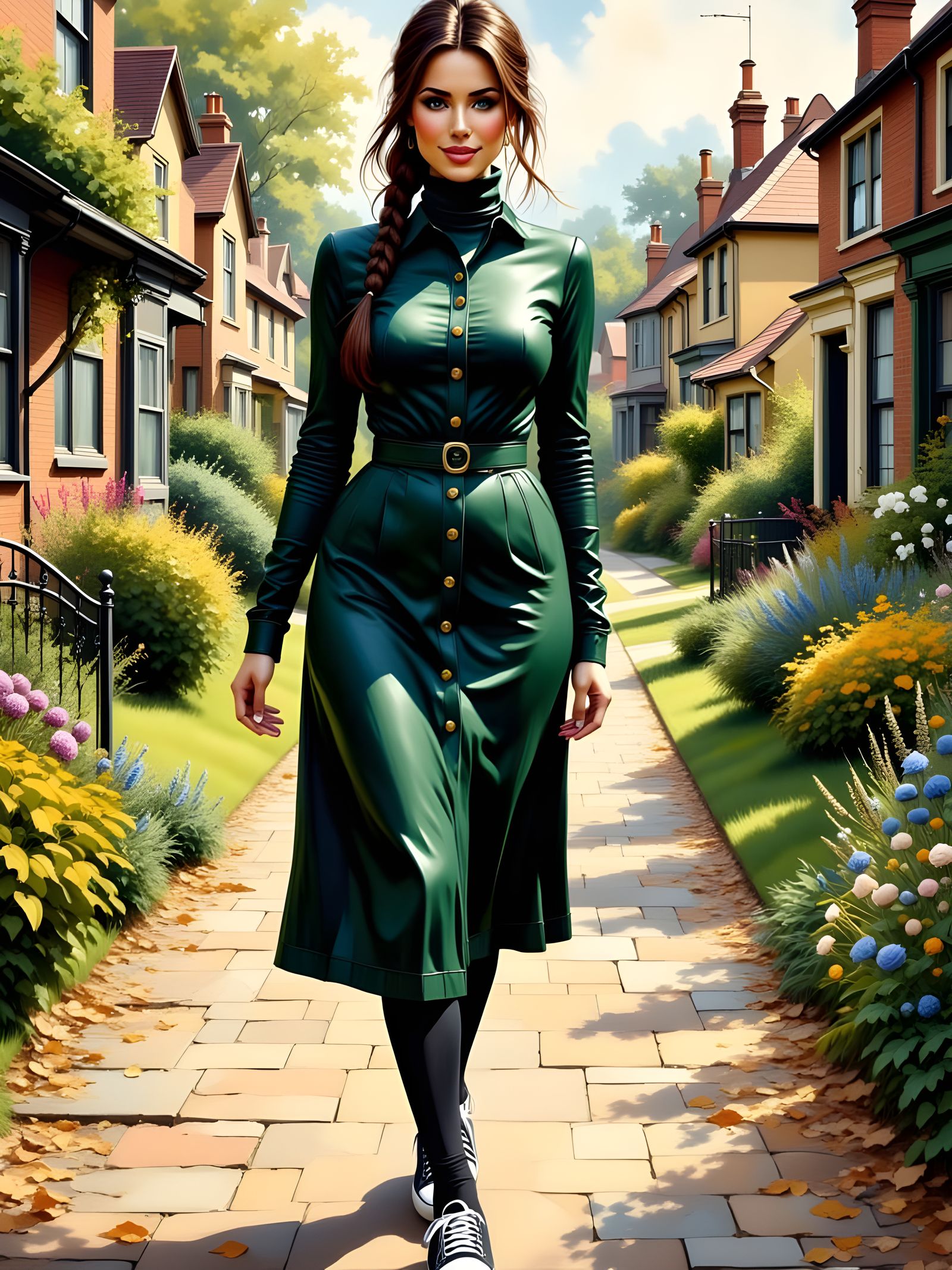 Brunette Woman in English Landscape, Ornate Painting