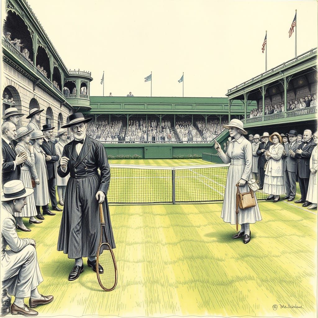 Victorian Tennis Players on Wimbledon Court