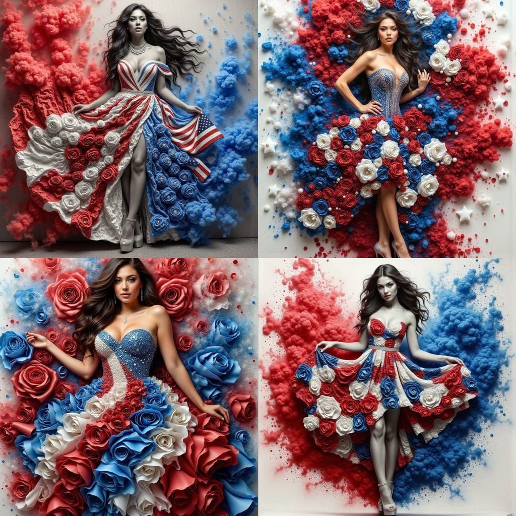 Patriotic Woman in Red White and Blue Smoke