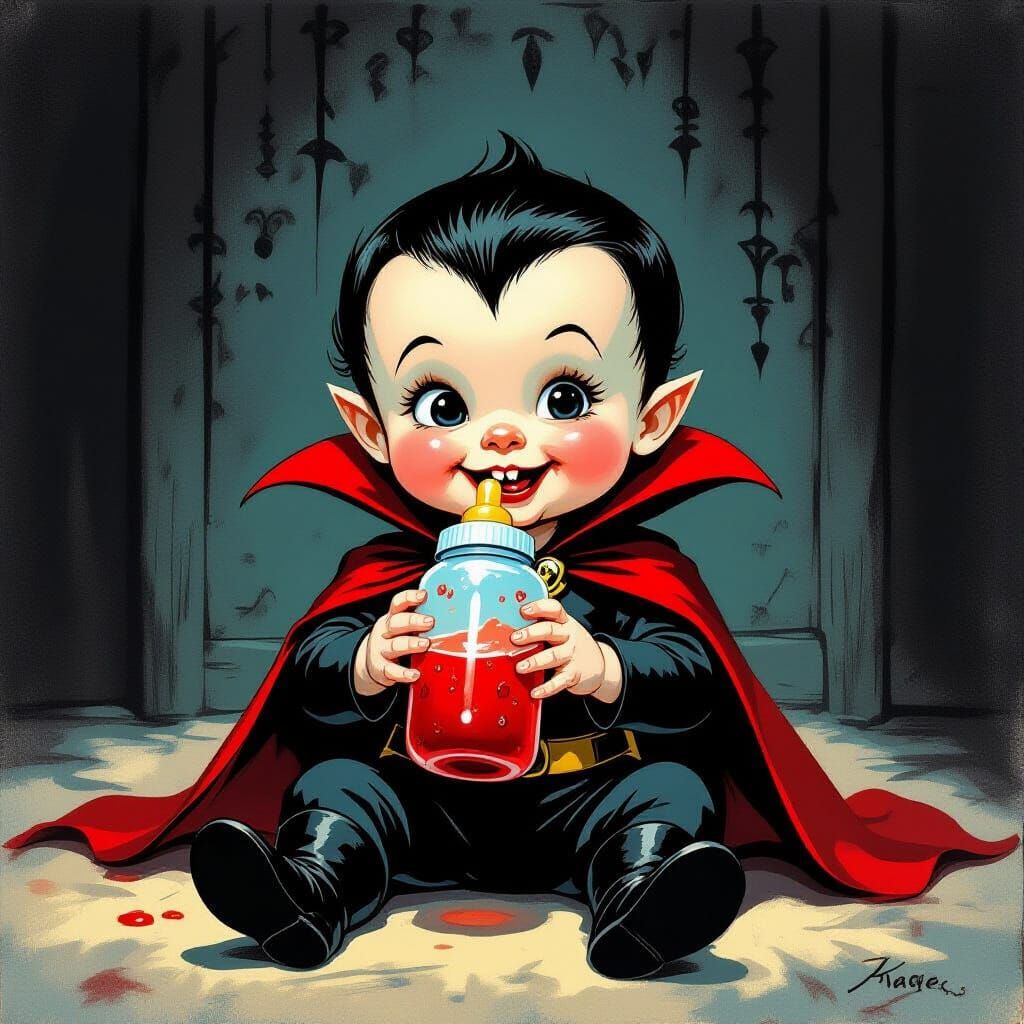 Toddler Dracula in Gothic Nursery Storybook Style