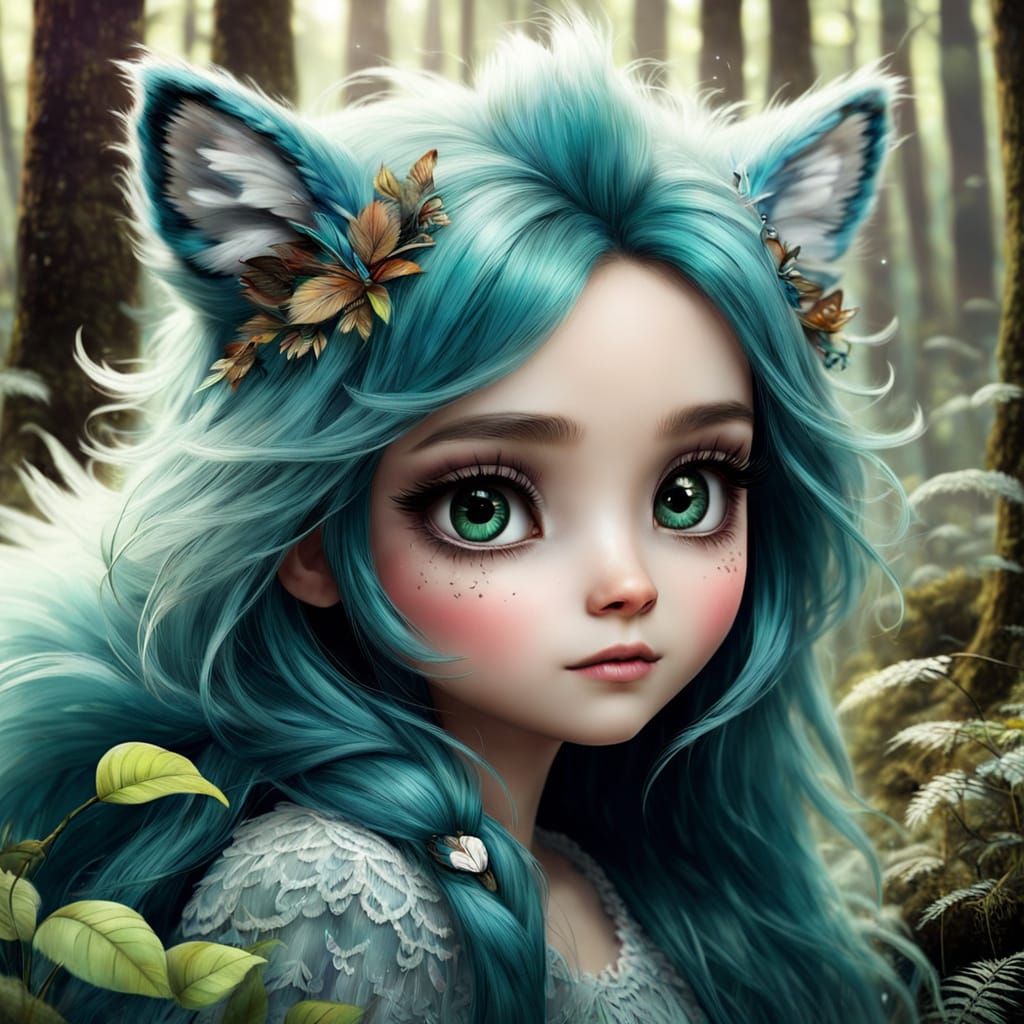 Woodland Fantasy Creature with Long Eyelashes in Enchanted A...