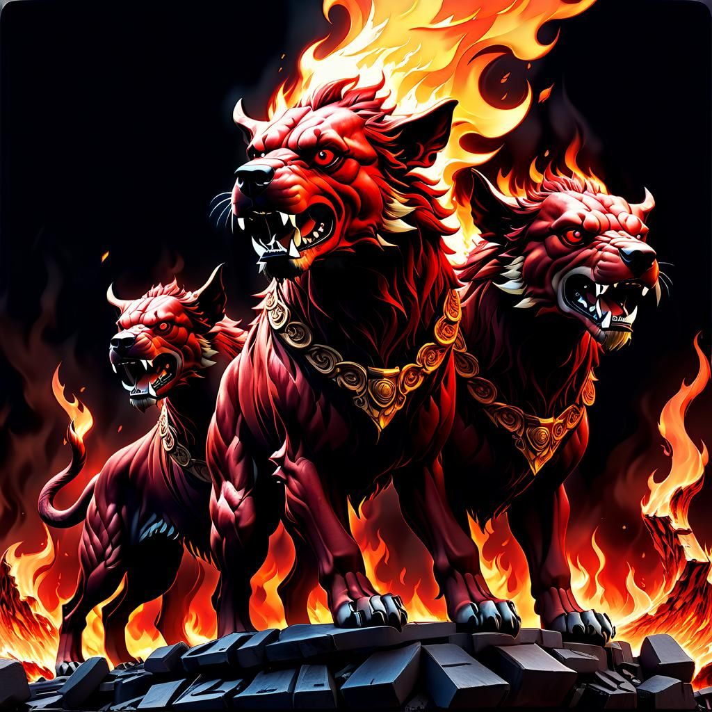 Three-Headed Cerberus in Tartarus: Fantasy Concept Art