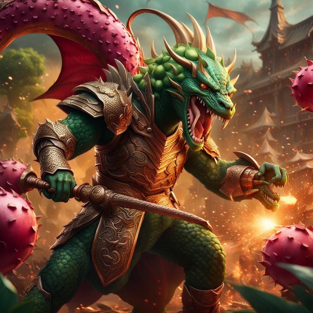 Avocado Warriors Battle Dragon Fruit Dragon