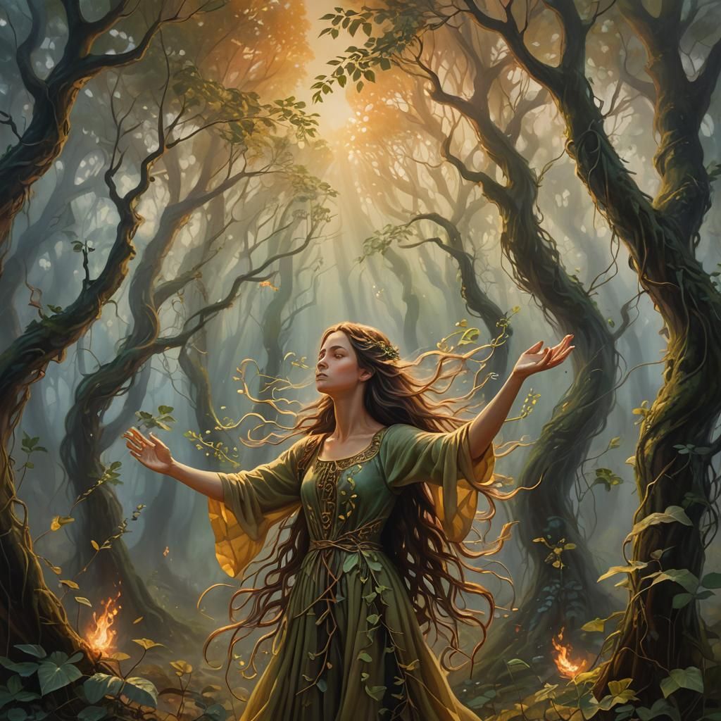 Ethereal Woman Harnessing the Power of the Elements