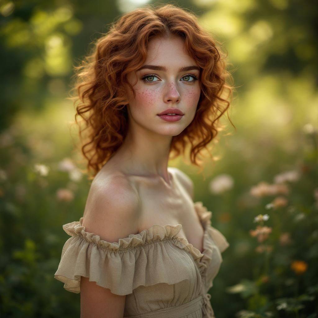 Hyperrealistic Portrait of Redhead in Natural Landscape