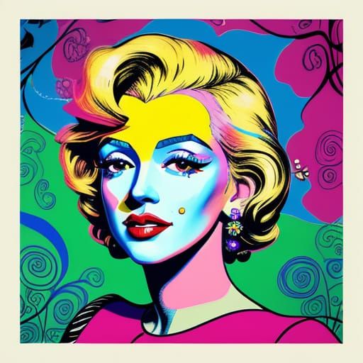 Pop Art Portrait of Marilyn Monroe in Vibrant, Dreamlike Blo...