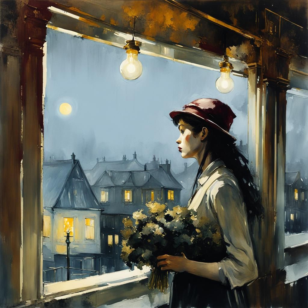 Eerie Moonlight: A Somber Watercolor Painting